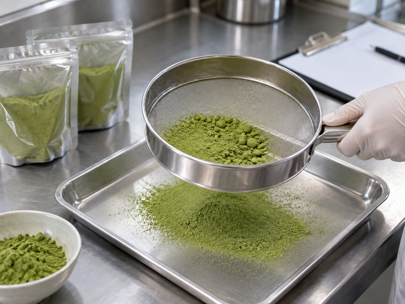 Matcha Sifter: Powder passing through an industrial steel sifter