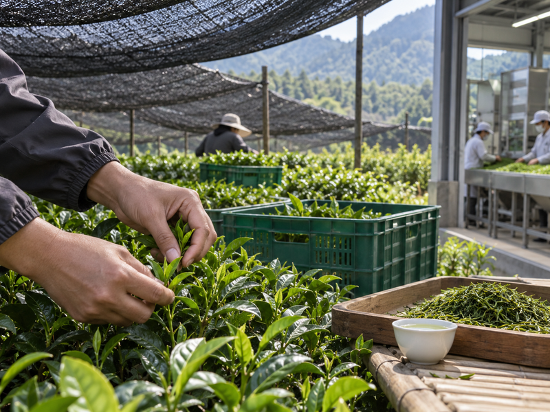 Certification scope documents and matcha lot records arranged for buyer review