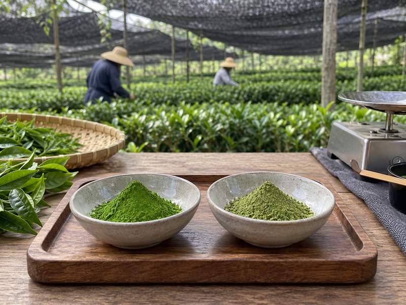 Sealed matcha cartons prepared for consolidated export with route documents