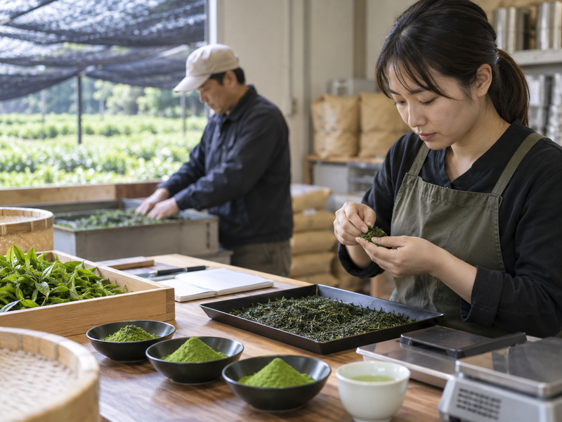 Buyer and supplier reviewing annual matcha sourcing evidence and improvement actions