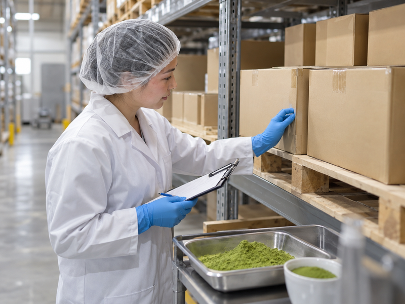 Cool matcha pallet moving toward a humid loading dock with dew point noted