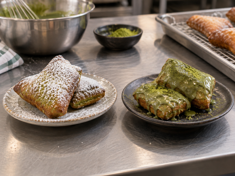 Beignets being fried in small controlled batches