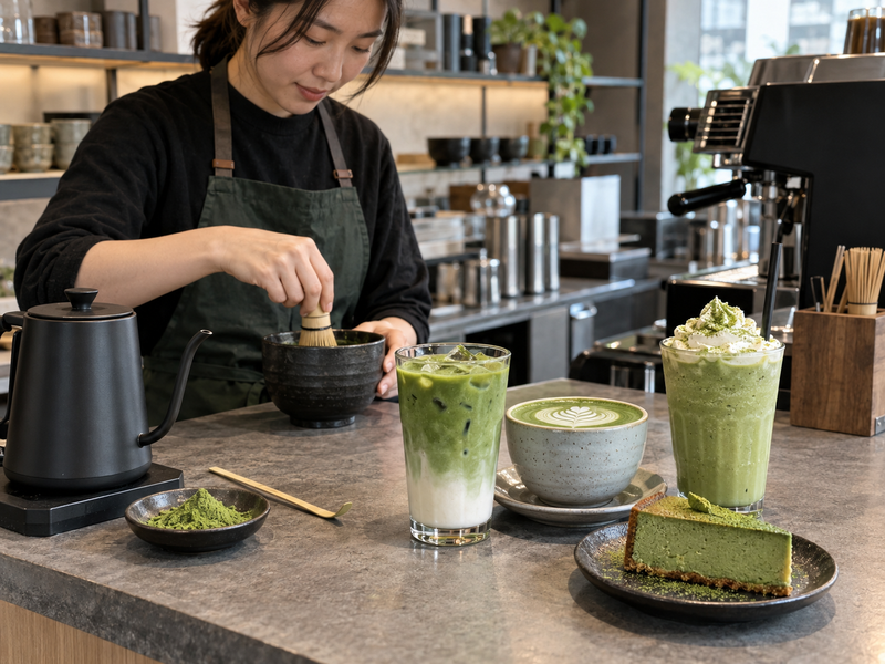 Café team reviewing matcha menu pilot sales, remake counts and customer comments