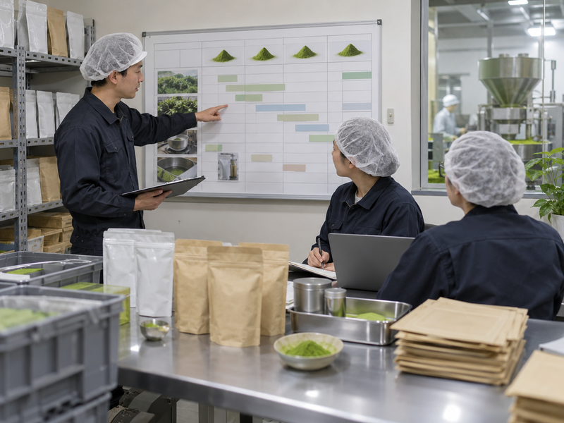 Matcha packaging components arriving ahead of filling schedule