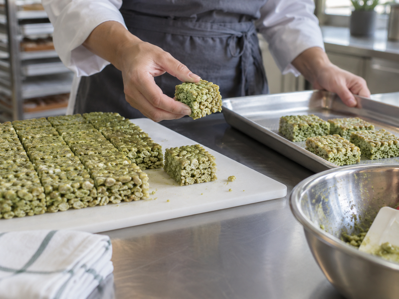 Yield check for cut matcha rice crispy treats