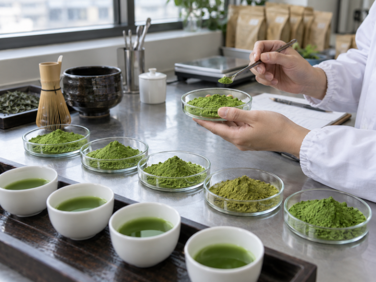 Different matcha powder samples for origin comparison