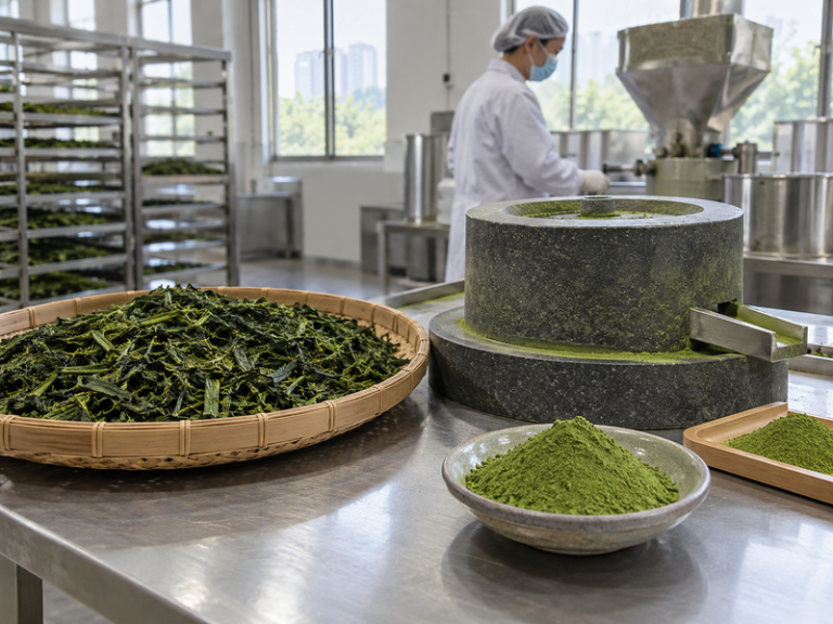 Illustrative matcha scene for matcha production article
