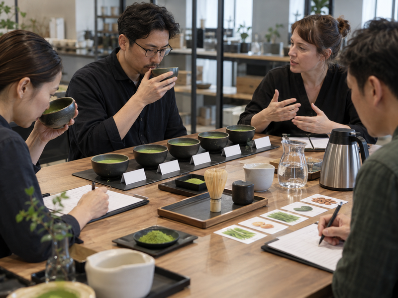 Coded matcha cups at an internal panel training session