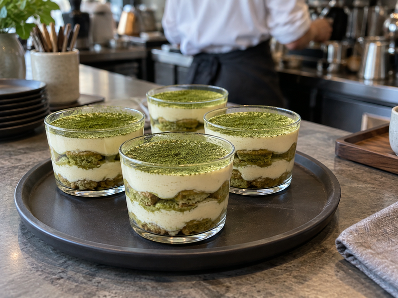 Matcha tiramisu cup packaging and allergen review