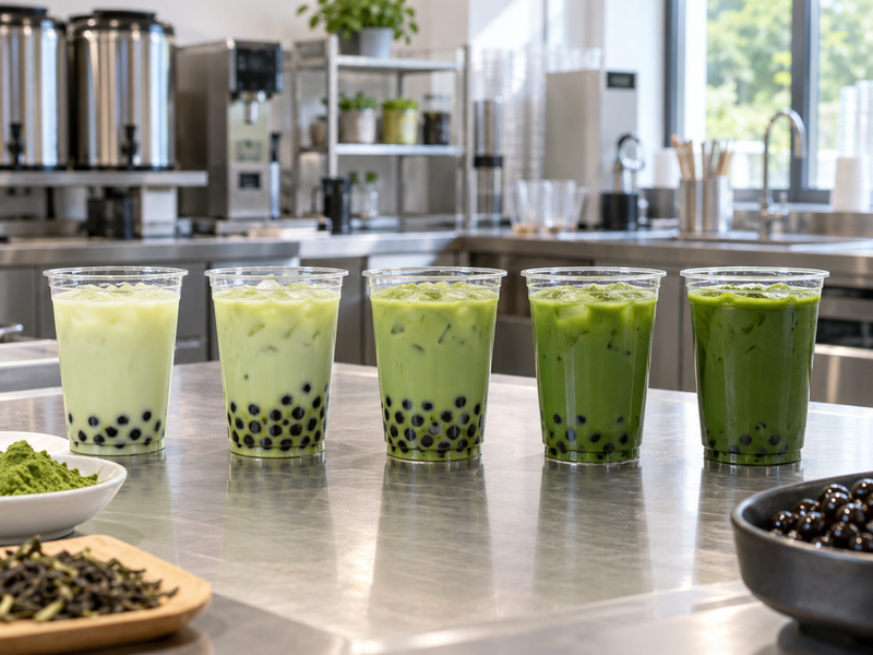 Foodservice quality trial of matcha boba cups at different proportions