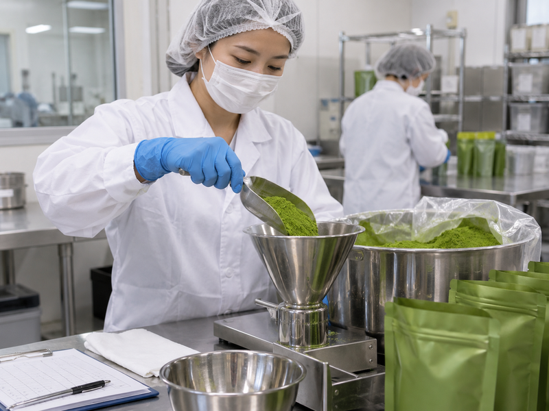 Open filler guards showing accessible seams and cleaning points around a matcha hopper