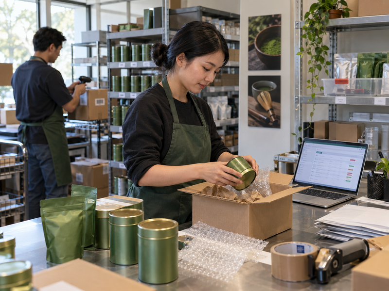 A warehouse receiver scanning matcha cartons and separating mixed lots