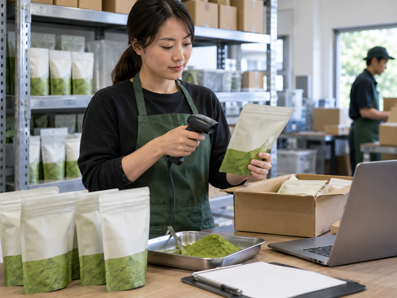 Returned matcha parcels in a marked quarantine area with inspection records