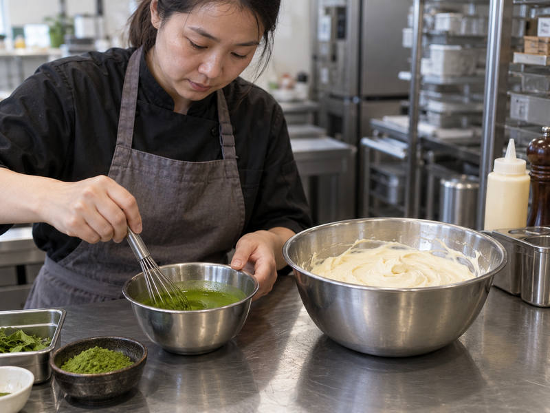 Matcha powder dispersed for a controlled mayonnaise trial