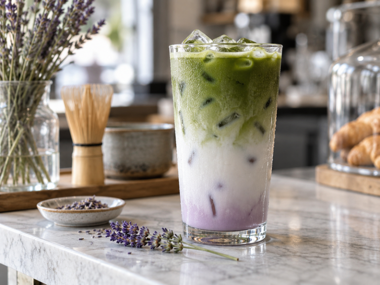 Lavender matcha latte featured image