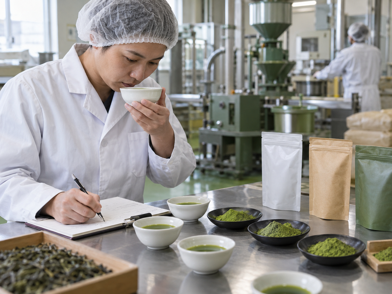 Annual matcha factory operating cost worksheet with staffing and quality lines