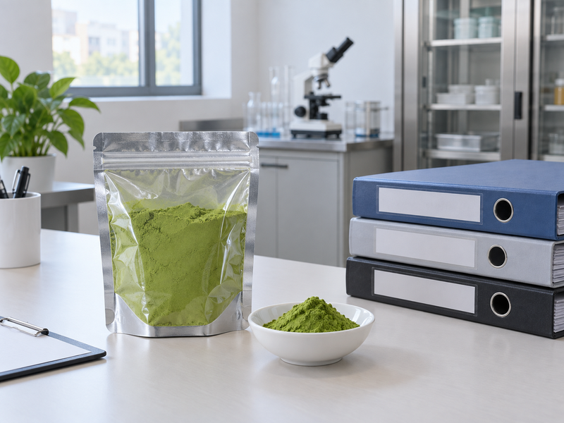 Chinese matcha packing line with checked material and batch labels