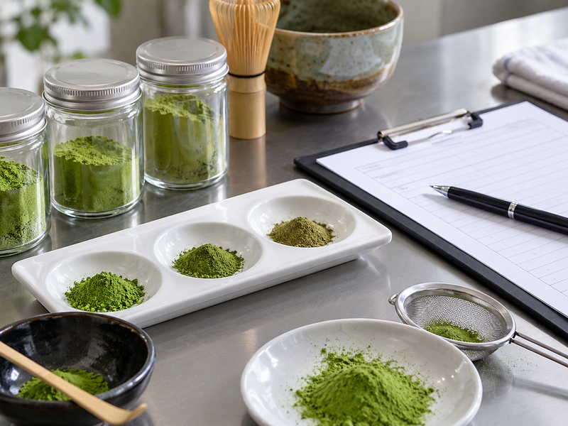 Quality team separating a sealed suspect matcha lot from released inventory