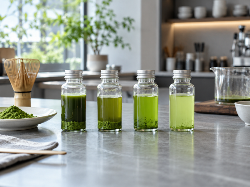 Unmarked samples examined for matcha sediment during quality review