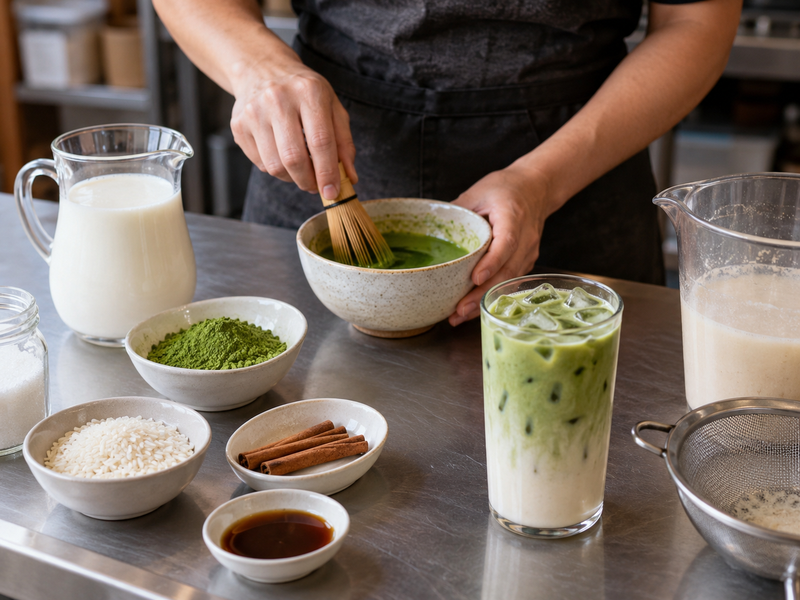 Matcha horchata costed ingredients and cup yield