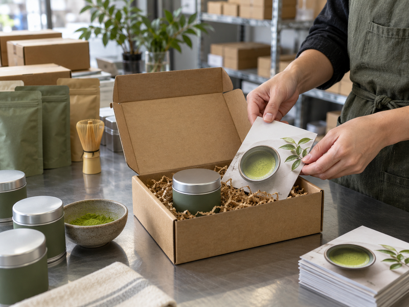 Warehouse worker linking matcha lot codes to recurring subscription boxes