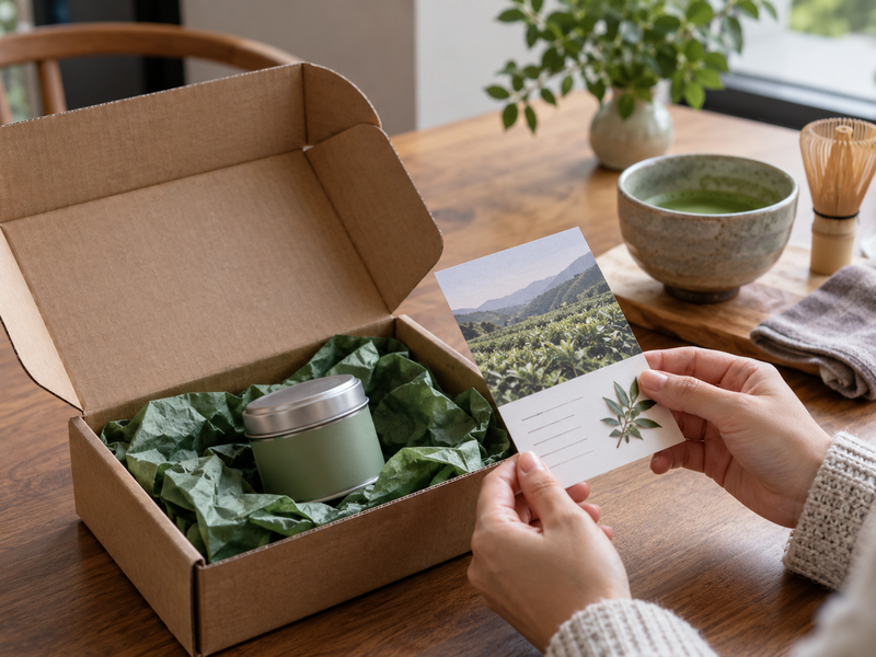 A team inspecting a final matcha subscription box and launch checklist
