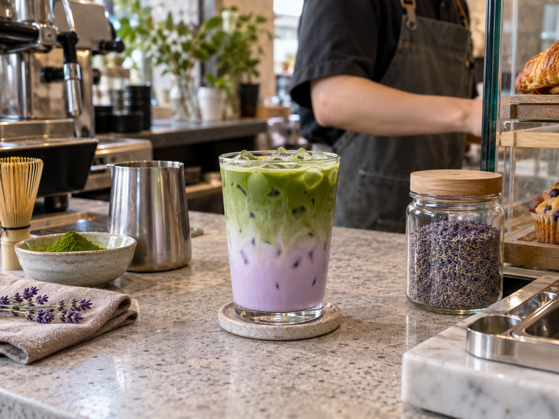 Costed ingredients for hot and iced matcha lavender lattes