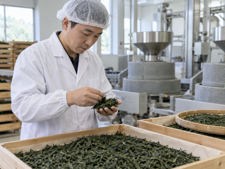 Illustrative matcha scene for matcha tea leaves processing article