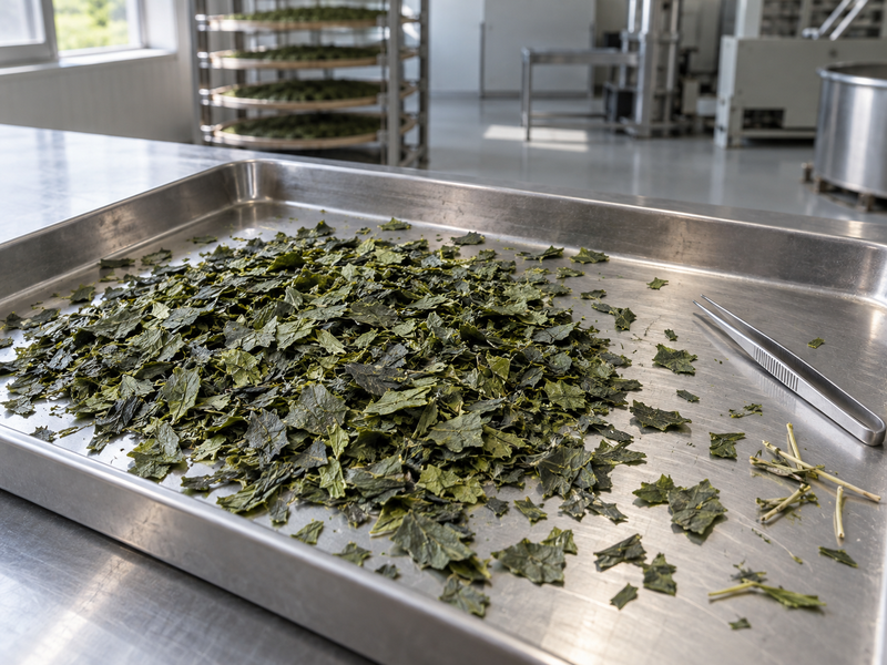 Fresh tea leaf intake checked before tencha processing