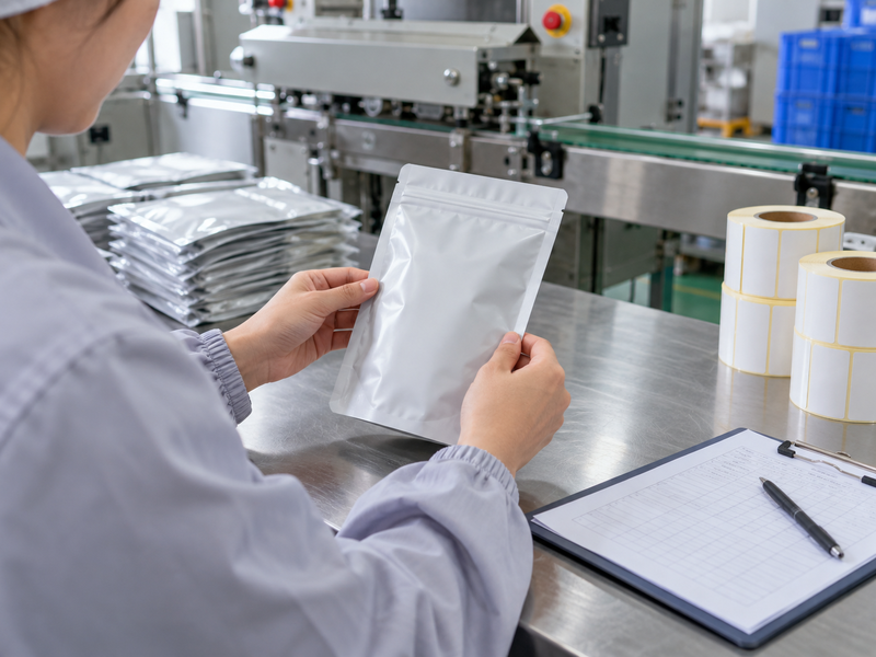 Matcha Storage Tin: Staff inspecting a sealed matcha pack