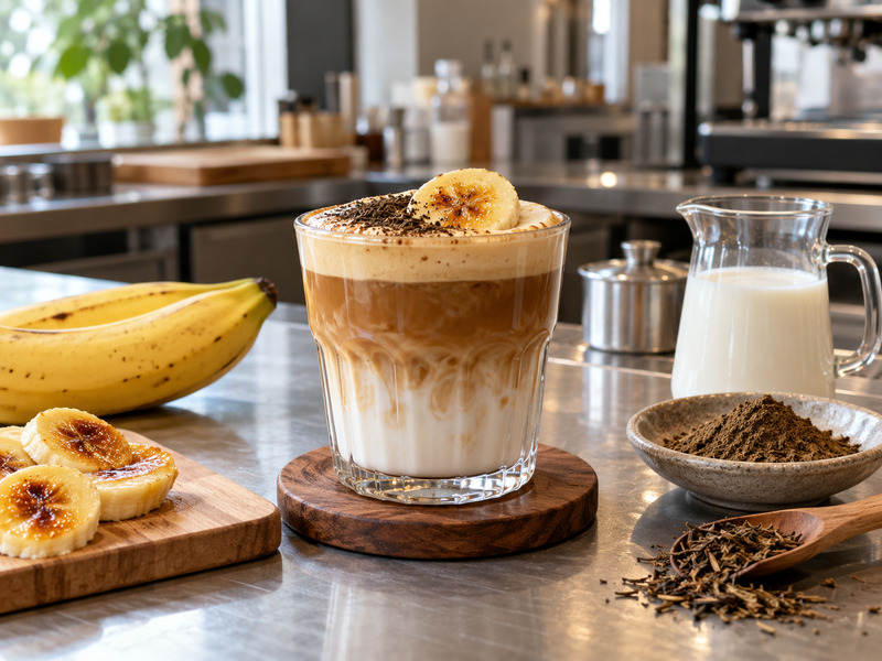 Banana hojicha latte trial