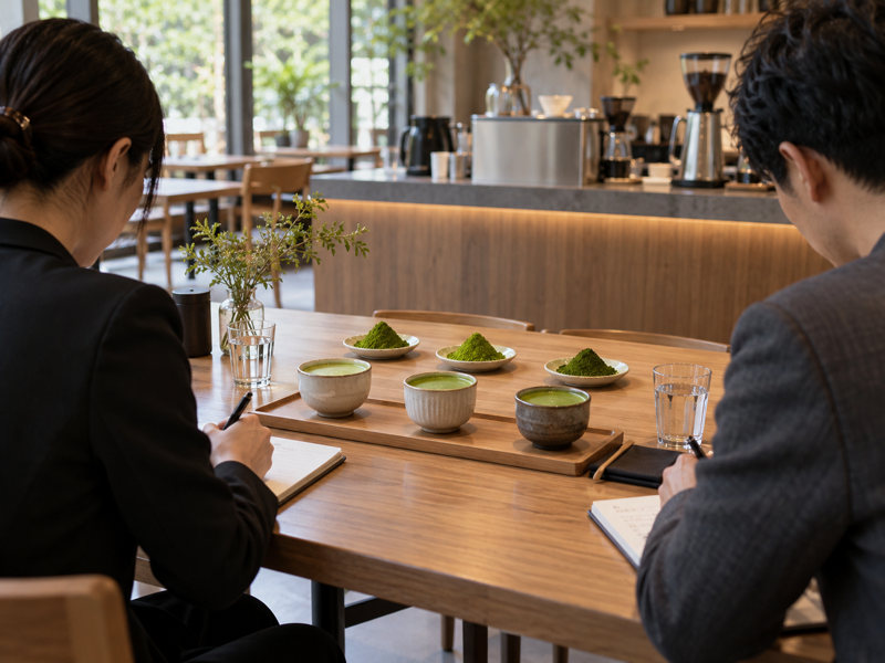best matcha for coffee shop candidates on a mainland China café counter