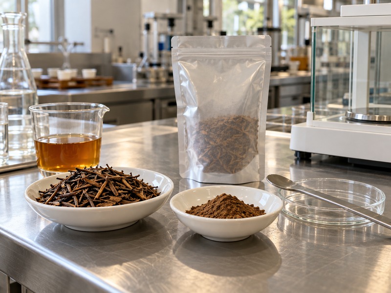 Hojicha samples prepared for caffeine review