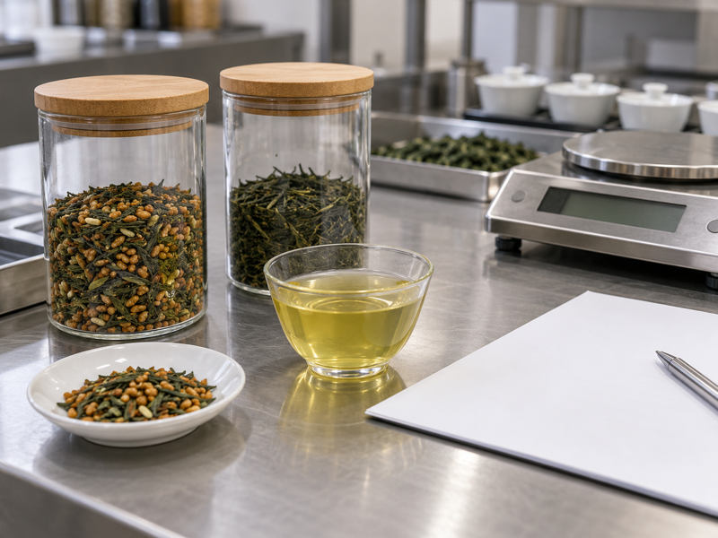 genmaicha pregnancy: Genmaicha sample in a tea quality lab