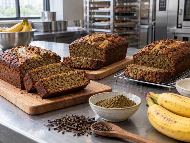 Sliced hojicha banana bread