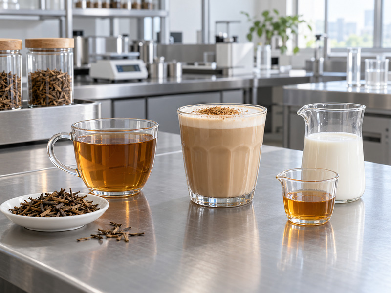 Plain tea and milk-based hojicha drink