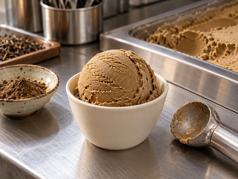 Scoop of hojicha ice cream