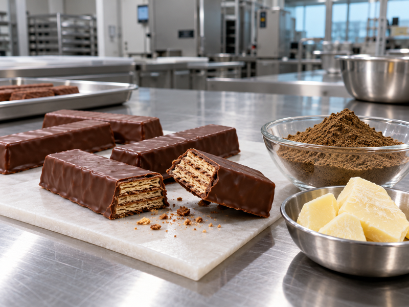 Hojicha KitKat flavor reference: unbranded roasted-tea wafer prototypes