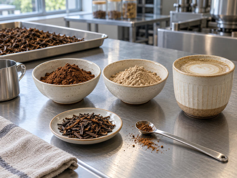 Hojicha latte powder development samples