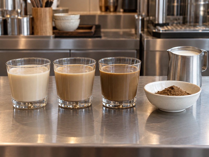 Three measured hojicha latte trials