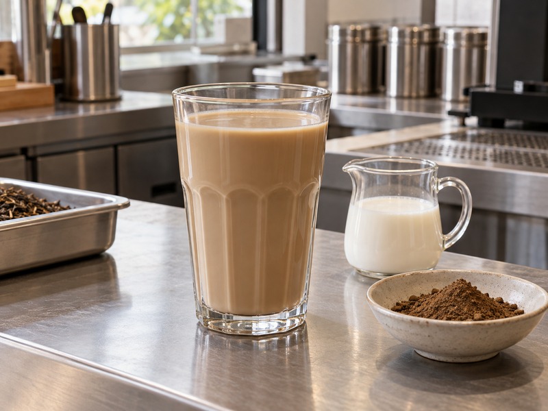 Simple hojicha milk served in a glass
