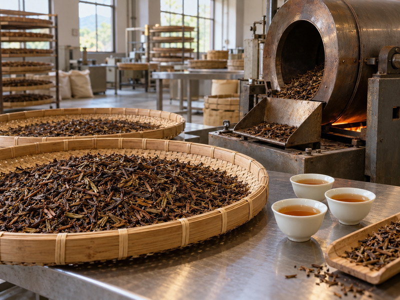 Roasted tea leaves and drum