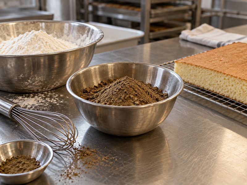 Hojicha powder measured for a bakery test
