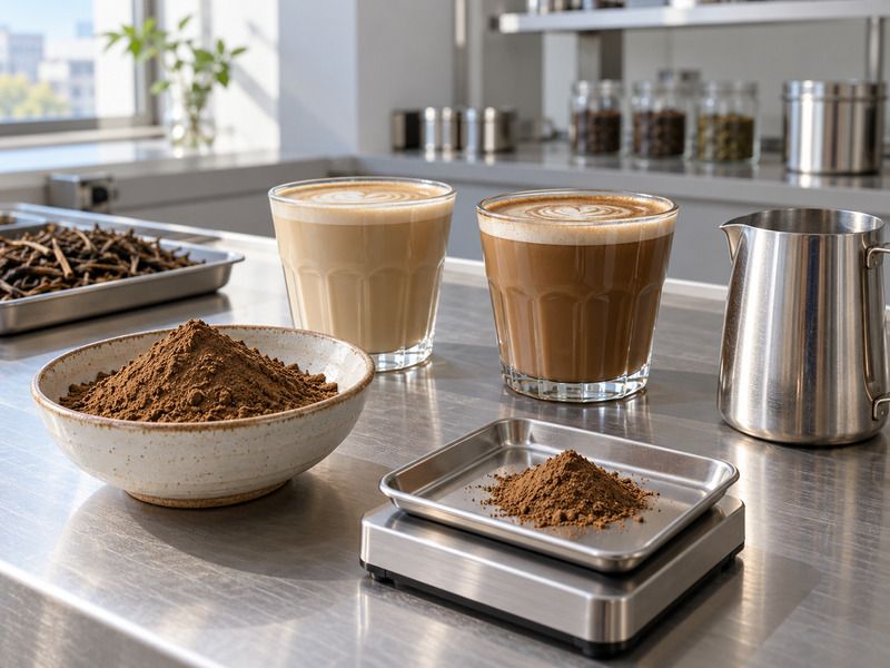 Pure roasted tea powder and prepared lattes