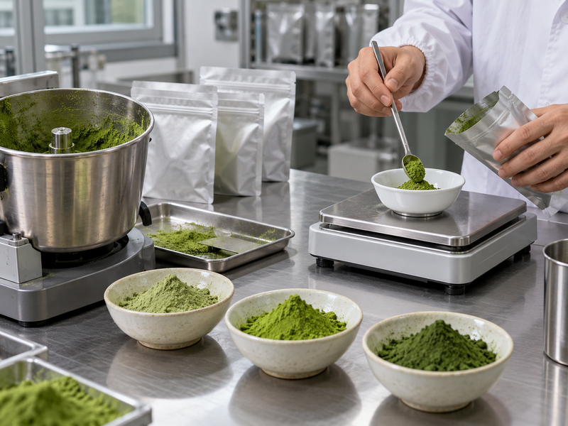 matcha blend commercial development sample in a mainland China pilot kitchen