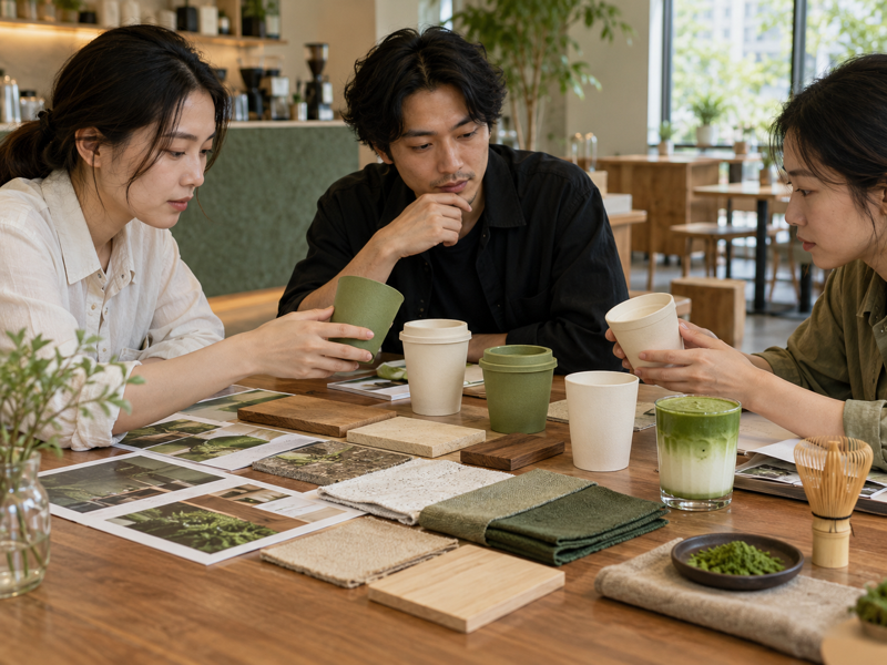 matcha cafe branding review on a mainland China café table