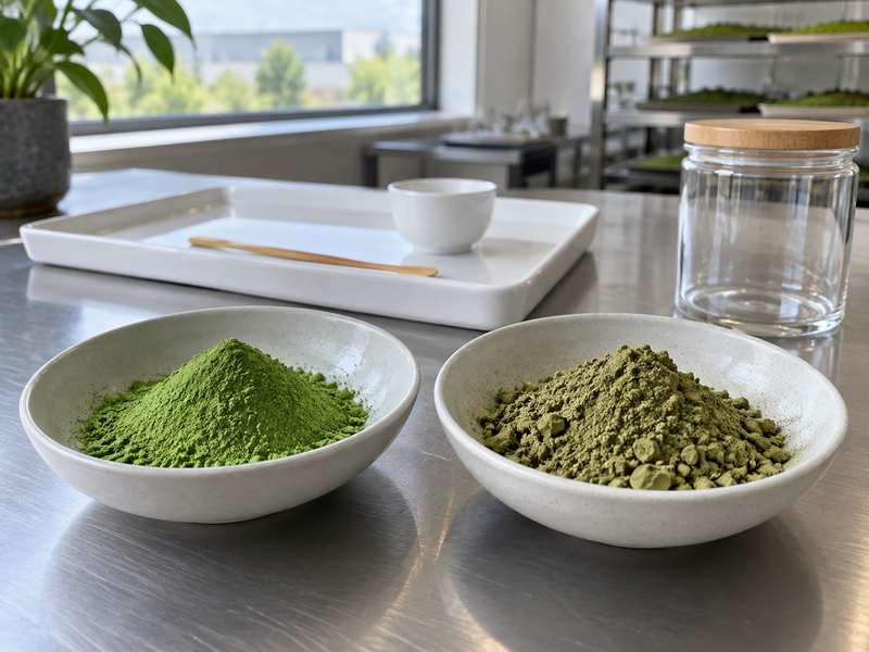 Real matcha vs fake matcha visual screening with two unlabeled tea powder samples