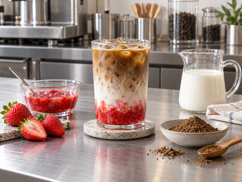 Strawberry hojicha latte trial