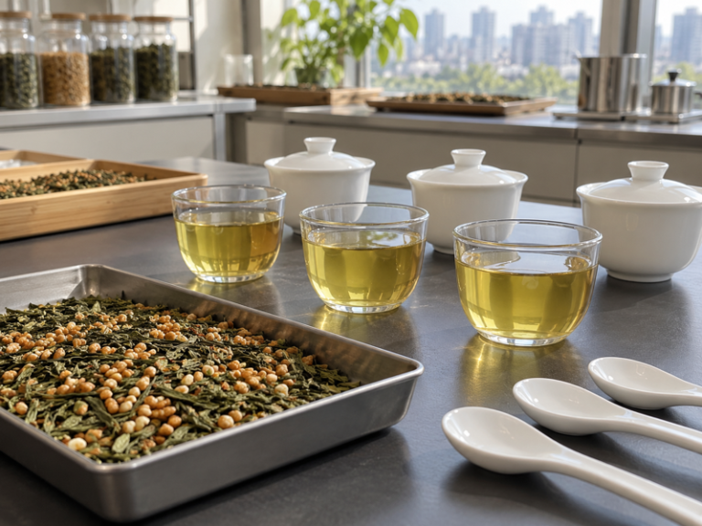 What does genmaicha taste like sensory test with brewed cups and loose tea