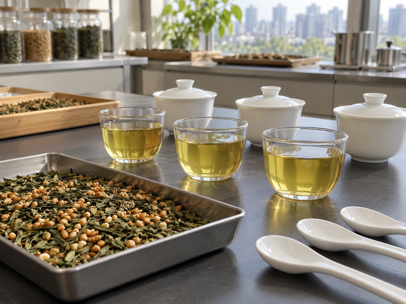 What does genmaicha taste like sensory test with brewed cups and loose tea